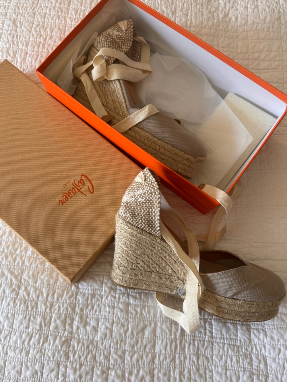 Castaner Beige Canvas Espadrille Wedge with Braided Jute size 38/ 7.5